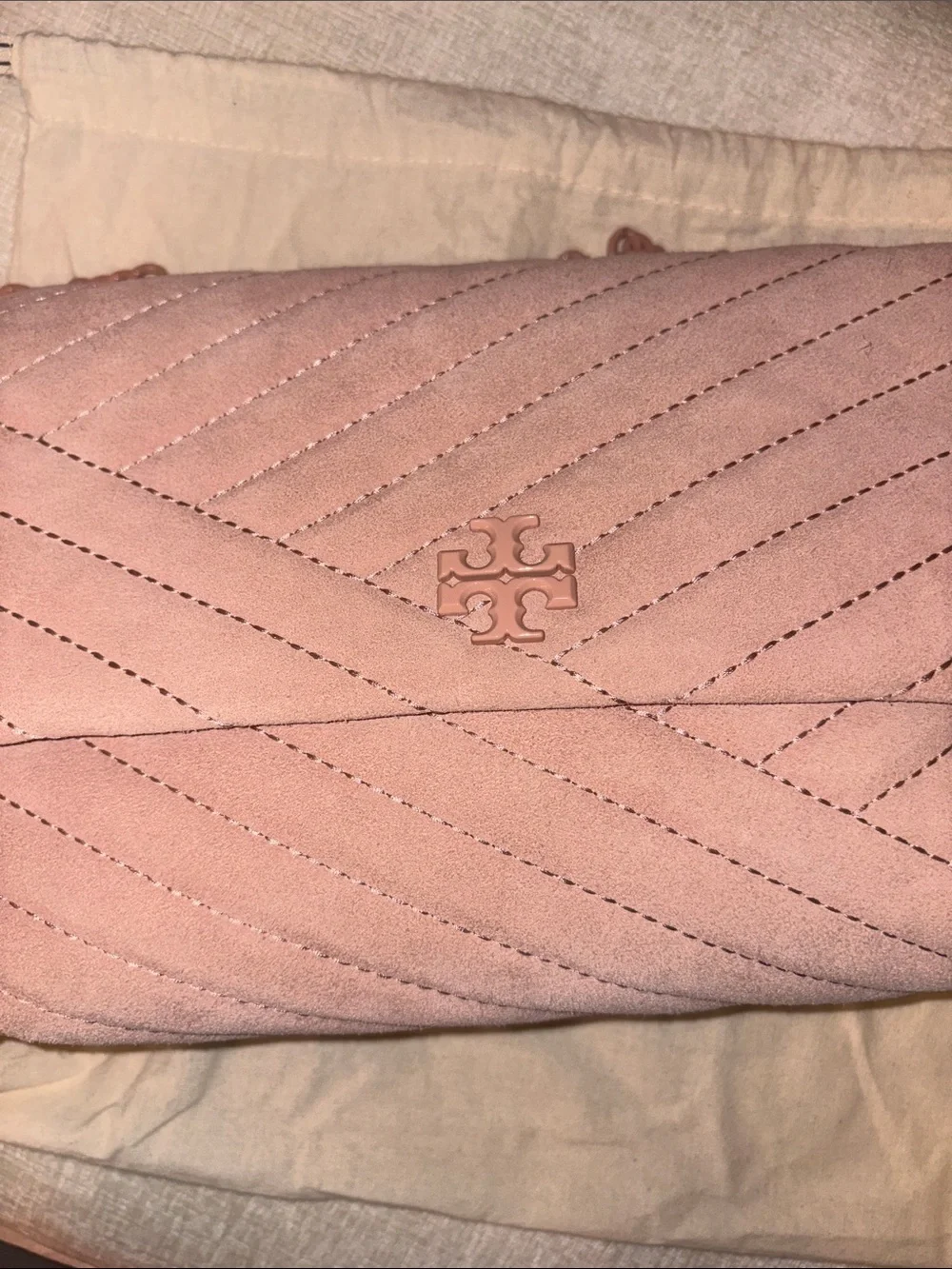 Tory Burch Blush Quilted Suede Chain Crossbody